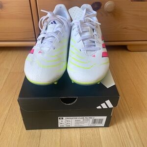 Adidas Predator Club Soccer Cleats - White with Neon Yellow & Pink